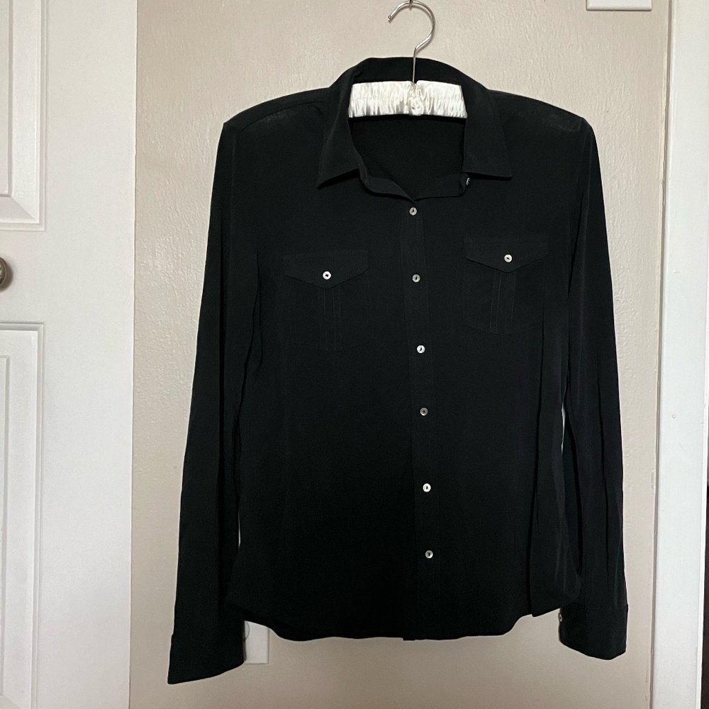 Lucky Brand Small Petite Soft Long Sleeve Dark Blue Button Down Shirt Women's
